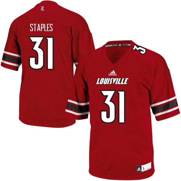 Men Louisville Cardinals #31 Malik Staples College Football Jerseys Sale-Red